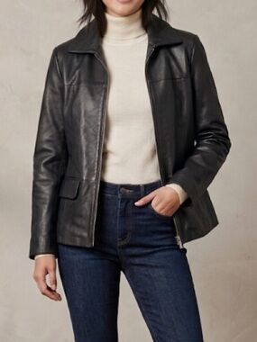 Boston Harbor Classic genuine black Soft Zip Up leather jacket size M‎